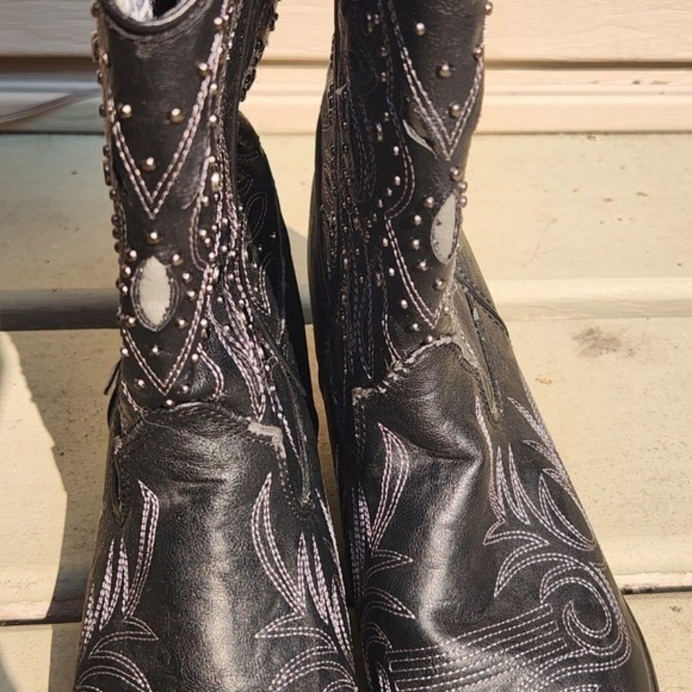 Dingo Womens Black Studded Cowboy Boots Floral Embroidered Western Size 8M - Picture 6 of 15